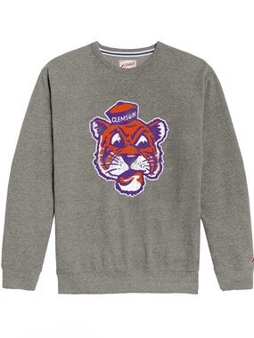 Clemson League Vault Tiger Heritage Crewneck League Gray Crewneck Tiger Graphic